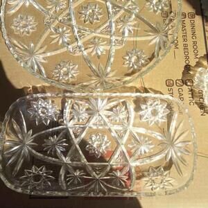 Lot of crystals dishes. All vintage 14 Anchor Hocking and ABP